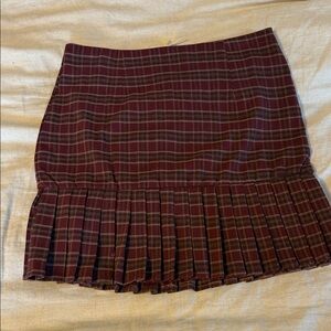 Have Burgundy Plaid Pleated Mini Skirt L New